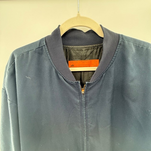Vintage Durable Press Bomber Jacket Mens 3XL Long Blue USA Made Quilted Lined - Picture 2 of 6